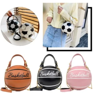 Bolsa feminina chique redonda basquete futebol em formato de barril de couro sintético bolsa de ombro crossbody
