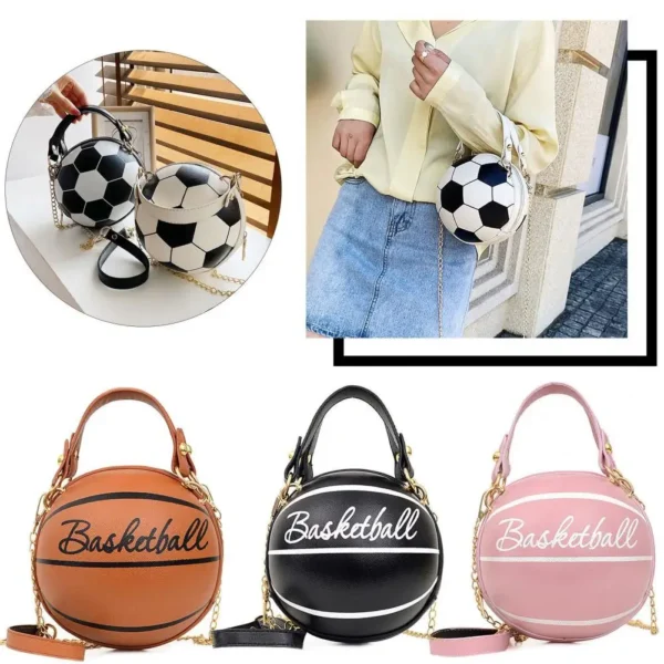 Bolsa feminina chique redonda basquete futebol em formato de barril de couro sintético bolsa de ombro crossbody