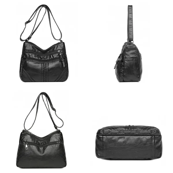 Bolsa de ombro de couro macio vintage feminina multi-camada clássico crossbody - Imagem 5