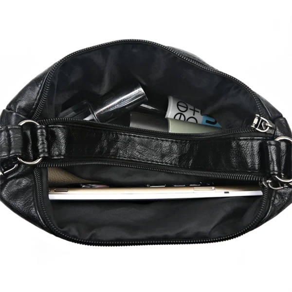 Bolsa de ombro de couro macio vintage feminina multi-camada clássico crossbody - Imagem 6