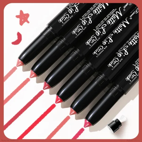Batom lápis fosco de veludo, 12 cores, à prova d'água, de longa duração, antiaderente, sexy, rosa, vermelho. - Imagem 5