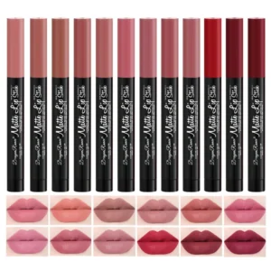 Batom lápis fosco de veludo, 12 cores, à prova d'água, de longa duração, antiaderente, sexy, rosa, vermelho.
