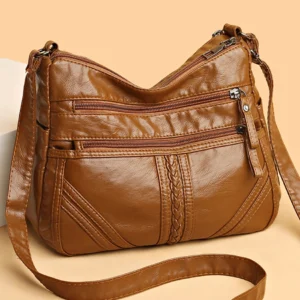 Bolsa de ombro de couro macio vintage feminina multi-camada clássico crossbody