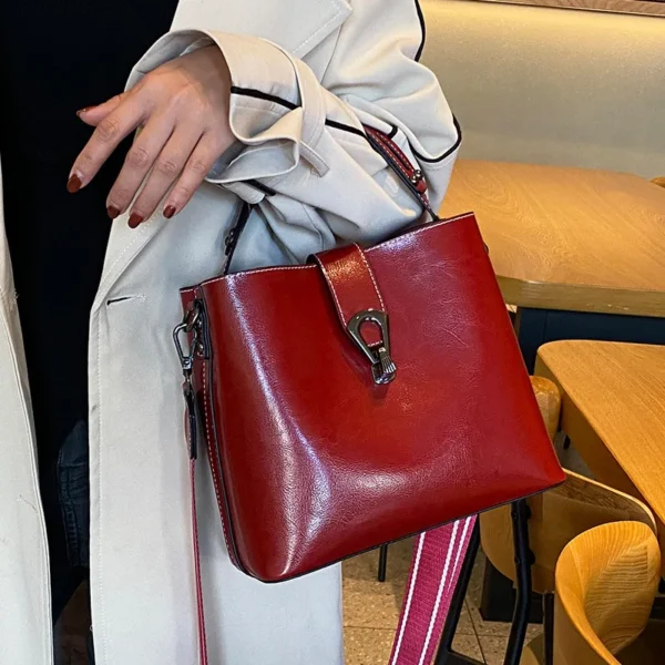 Bolsa balde feminina de couro cera de óleo real de grande capacidade elegante - Imagem 2