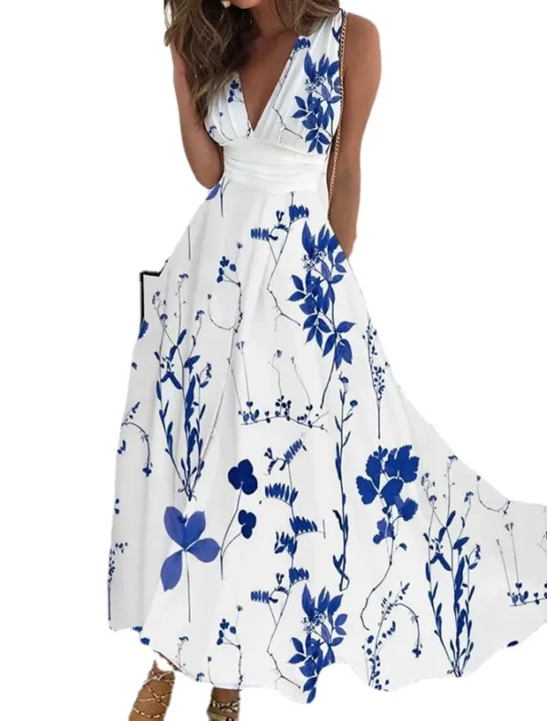 Vestido longo de verão vestido feminino 2024 elegante sem manga - Imagem 6
