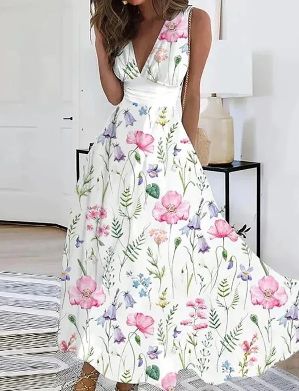 Vestido longo de verão vestido feminino 2024 elegante sem manga - Imagem 7