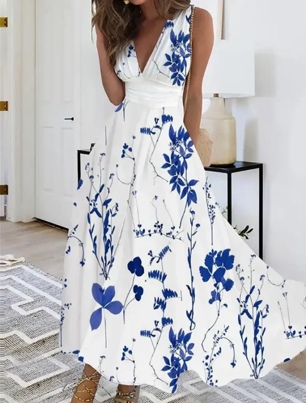 Vestido longo de verão vestido feminino 2024 elegante sem manga - Imagem 2