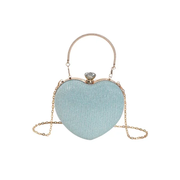 Bolsa de mão feminina brilhante, bolsa de mão em formato de coração, de metal, com corrente, de ombro, de luxo - Imagem 11