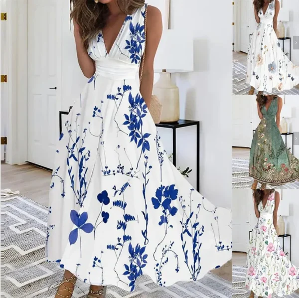 Vestido longo de verão vestido feminino 2024 elegante sem manga - Imagem 5