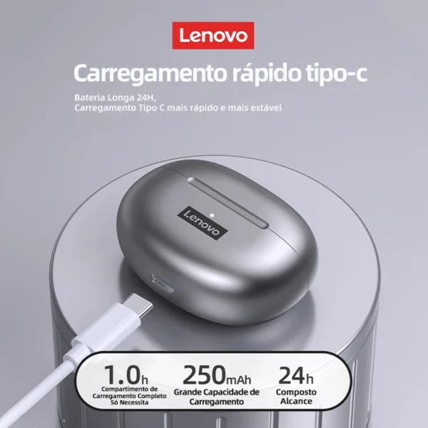 100% original lenovo lp5 sem fio bluetooth fones de ouvido alta fidelidade música com microfone esportes à prova dwaterproof água - Imagem 4