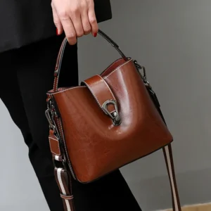 Bolsa balde feminina de couro cera de óleo real de grande capacidade elegante