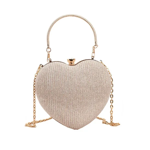 Bolsa de mão feminina brilhante, bolsa de mão em formato de coração, de metal, com corrente, de ombro, de luxo - Imagem 6