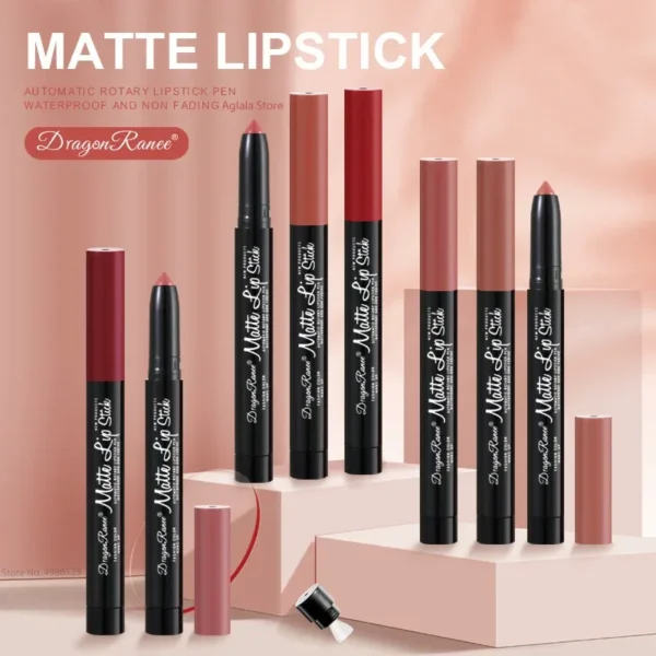 Batom lápis fosco de veludo, 12 cores, à prova d'água, de longa duração, antiaderente, sexy, rosa, vermelho. - Imagem 2