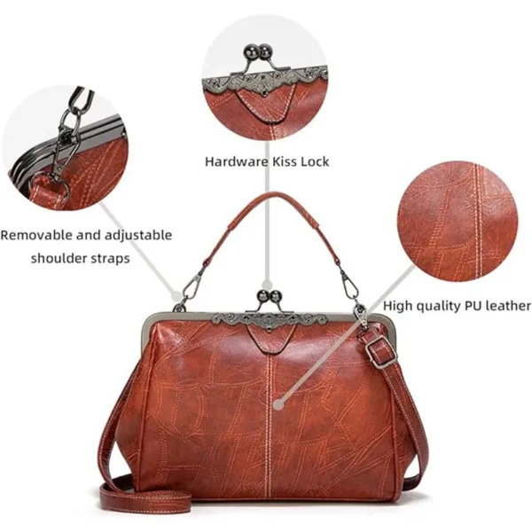Bolsa Retrô para mulheres fosco couro do plutônio - Imagem 4