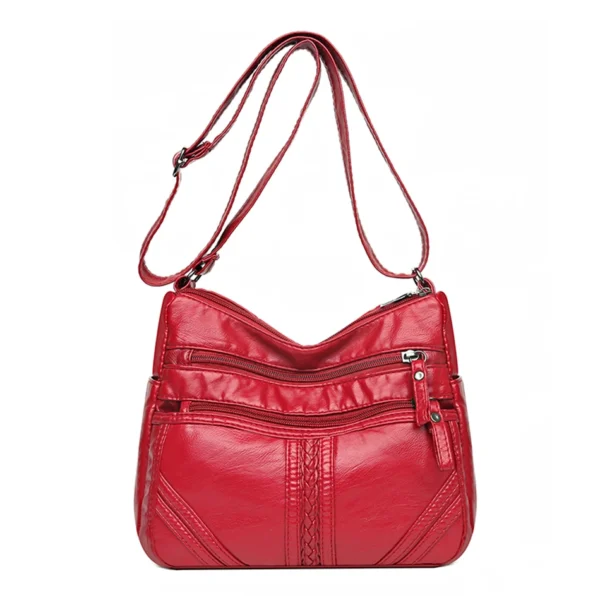 Bolsa de ombro de couro macio vintage feminina multi-camada clássico crossbody - Imagem 8