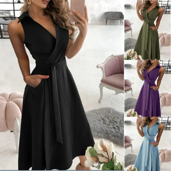 Vestido jeans transpassado decote em v com bolso - Imagem 3