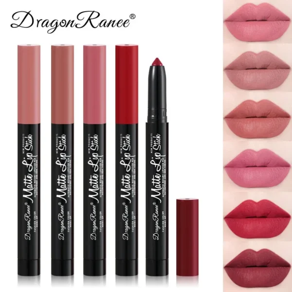 Batom lápis fosco de veludo, 12 cores, à prova d'água, de longa duração, antiaderente, sexy, rosa, vermelho. - Imagem 4
