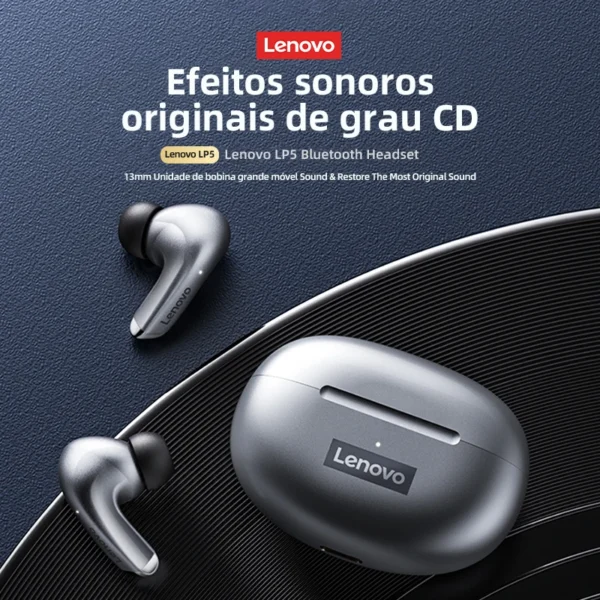 100% original lenovo lp5 sem fio bluetooth fones de ouvido alta fidelidade música com microfone esportes à prova dwaterproof água - Imagem 3