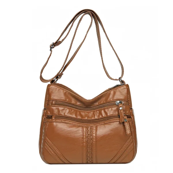 Bolsa de ombro de couro macio vintage feminina multi-camada clássico crossbody - Imagem 9