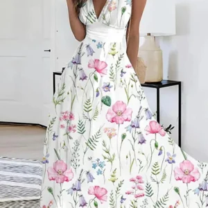 Vestido longo de verão vestido feminino 2024 elegante sem manga