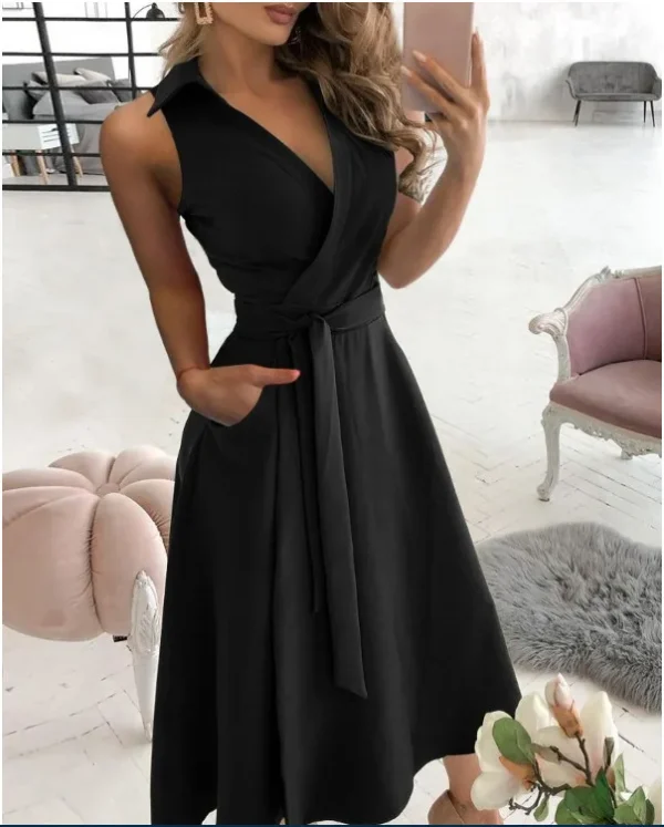 Vestido jeans transpassado decote em v com bolso - Imagem 2