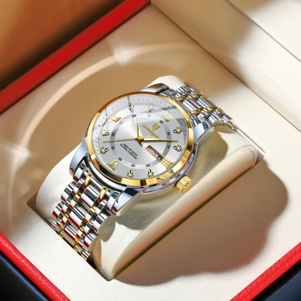 Poedagar relógio de luxo para homem elegante data semana à prova dwaterproof água luminosa relógio quartzo aço inoxidável esportes - Imagem 8