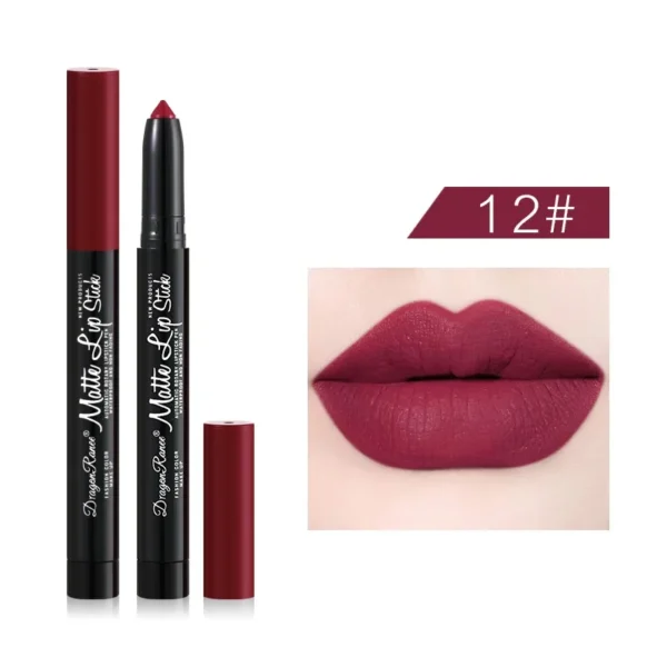 Batom lápis fosco de veludo, 12 cores, à prova d'água, de longa duração, antiaderente, sexy, rosa, vermelho. - Imagem 18