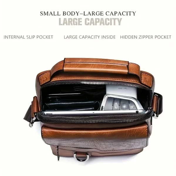 Bolsa de Ombro de Couro PU para Homens, Bolsas Crossbody, Business Flap, Mala Mensageiro Sólida Masculina, Bolsa de Viagem para iPad, 9.7 ", Brand - Imagem 3