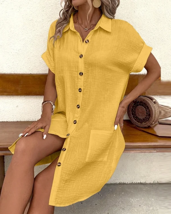 Vestido Moda Verão Decote Em V Três Quater Manga Algodão Linho - Imagem 15