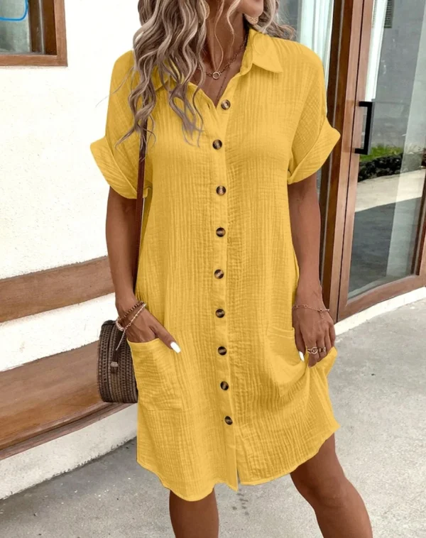 Vestido Moda Verão Decote Em V Três Quater Manga Algodão Linho - Imagem 5