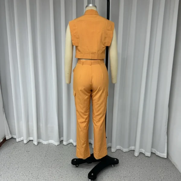 Conjunto Casual Feminino 2024 Moda Verão Novo Casual Flip Collar Top Sem Mangas - Imagem 5