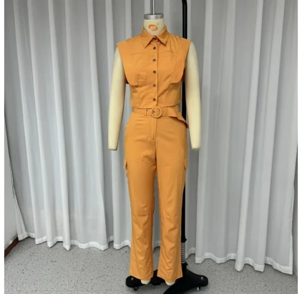 Conjunto Casual Feminino 2024 Moda Verão Novo Casual Flip Collar Top Sem Mangas - Imagem 9