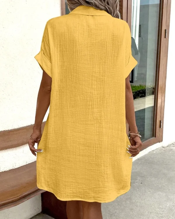 Vestido Moda Verão Decote Em V Três Quater Manga Algodão Linho - Imagem 16