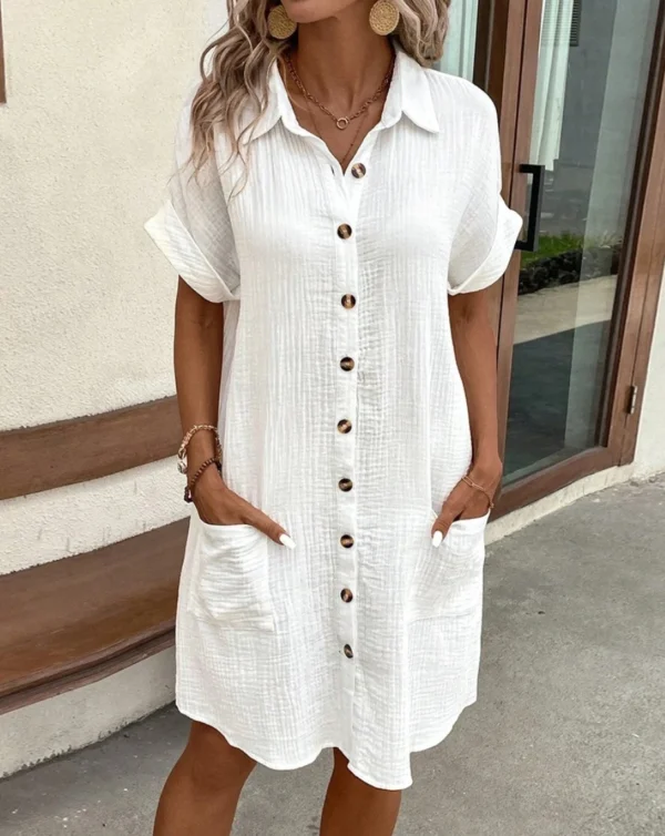 Vestido Moda Verão Decote Em V Três Quater Manga Algodão Linho