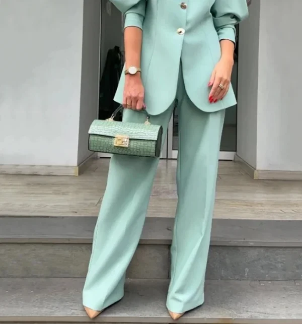 Conjunto  Calça de Terno Solto com Mangas Lanterna Blazer Elegante Feminino - Imagem 3