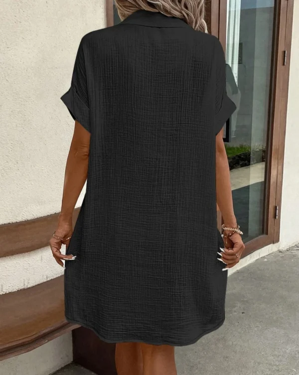 Vestido Moda Verão Decote Em V Três Quater Manga Algodão Linho - Imagem 8