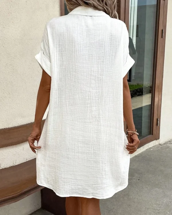 Vestido Moda Verão Decote Em V Três Quater Manga Algodão Linho - Imagem 10