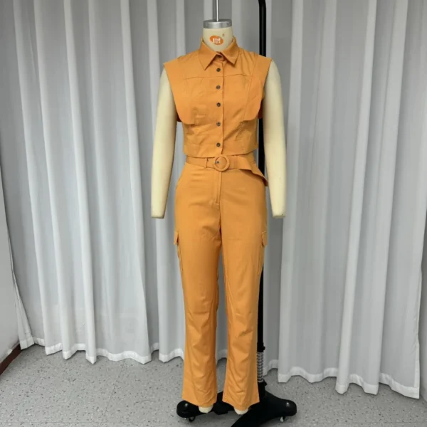 Conjunto Casual Feminino 2024 Moda Verão Novo Casual Flip Collar Top Sem Mangas - Imagem 3