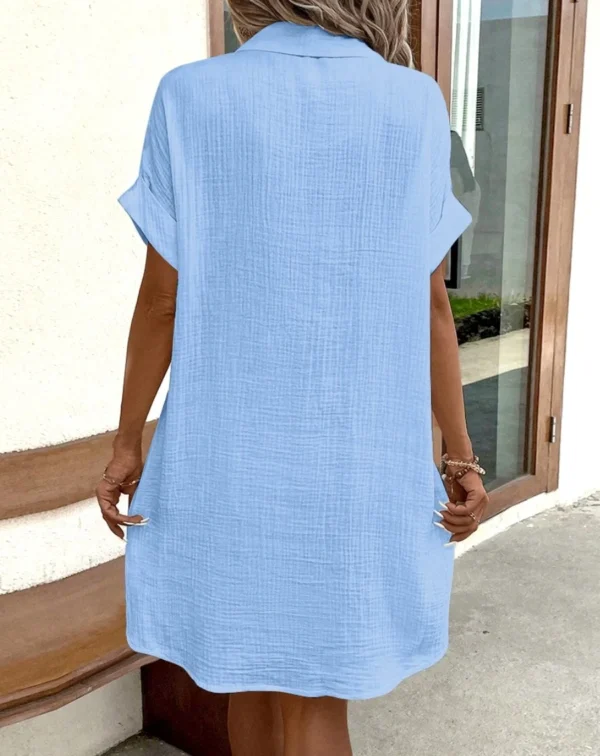 Vestido Moda Verão Decote Em V Três Quater Manga Algodão Linho - Imagem 14