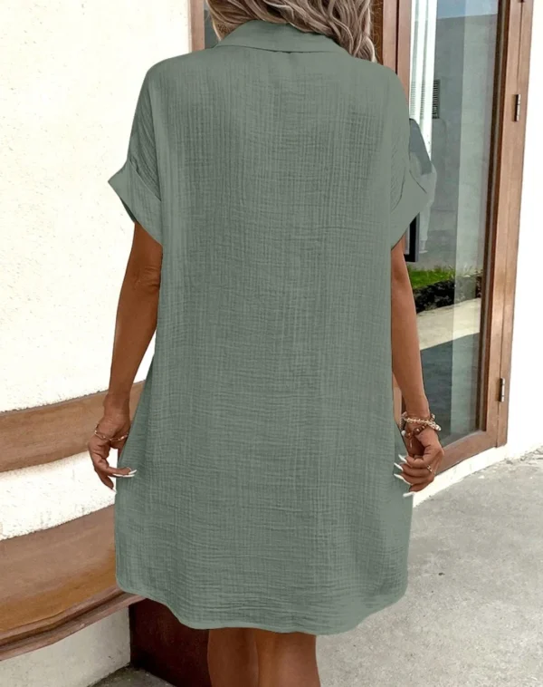Vestido Moda Verão Decote Em V Três Quater Manga Algodão Linho - Imagem 12
