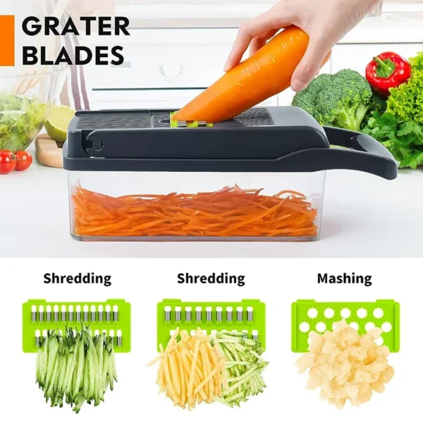 16 em 1 Picador de Vegetais Multifuncional Picador de Cebola Lidar com Grelha de Alimentos Picador de Alimentos - Imagem 3