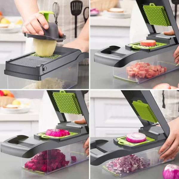 16 em 1 Picador de Vegetais Multifuncional Picador de Cebola Lidar com Grelha de Alimentos Picador de Alimentos - Imagem 5