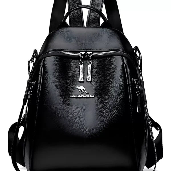 Mochila Vintage Feminina De Couro Macio Antifurto De Ombro Cor Preto Desenho Do Tecido Liso Unistar Canguru Vintage