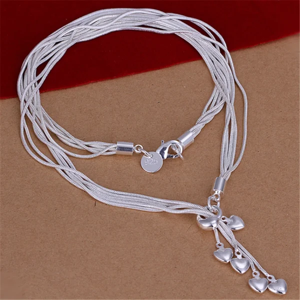 DOTEFFIL 925 Prata Esterlina Coração Cobra Corrente Colar Pulseira Brinco Conjunto Para Mulher Casamento Noivado Festa Moda Jóias - Imagem 3