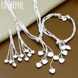 DOTEFFIL 925 Prata Esterlina Coração Cobra Corrente Colar Pulseira Brinco Conjunto Para Mulher Casamento Noivado Festa Moda Jóias