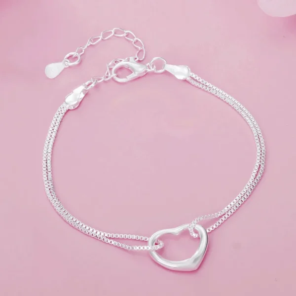Conjunto de colar com pulseira em prata 925 de coração - Imagem 7