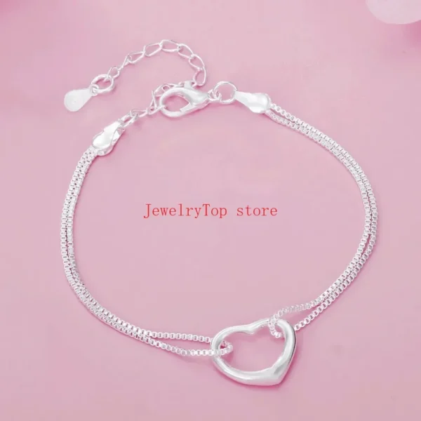 Conjunto de colar com pulseira em prata 925 de coração - Imagem 3