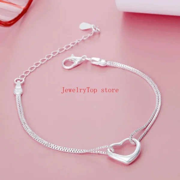 Conjunto de colar com pulseira em prata 925 de coração - Imagem 2
