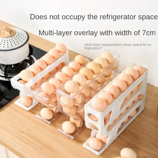 Suporte de Rolo de Ovos 3 Camadas / 4 Camadas automático novo Organizador de Ovos de Grande Capacidade e Economia de Espaço - Imagem 4