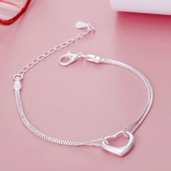 Conjunto de colar com pulseira em prata 925 de coração - Imagem 9